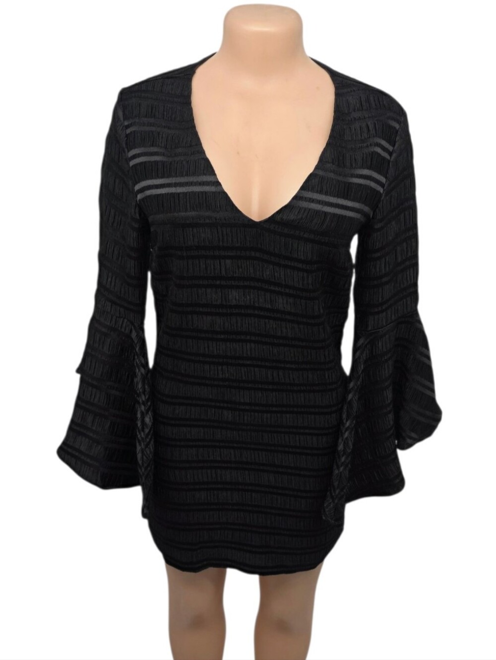 Endless Rose Black Bell Sleeve Textured Mini Dress Whimsygoth Retro 70s Women S